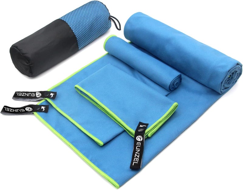 Eunzel Quick Dry Camping Towel, Microfiber Travel Towel 3 Size at 1 Pack,Fast Drying Towel Set for Camping, Beach, Gym, Sports, Yoga & Swimming Pool, Blue - Image 1
